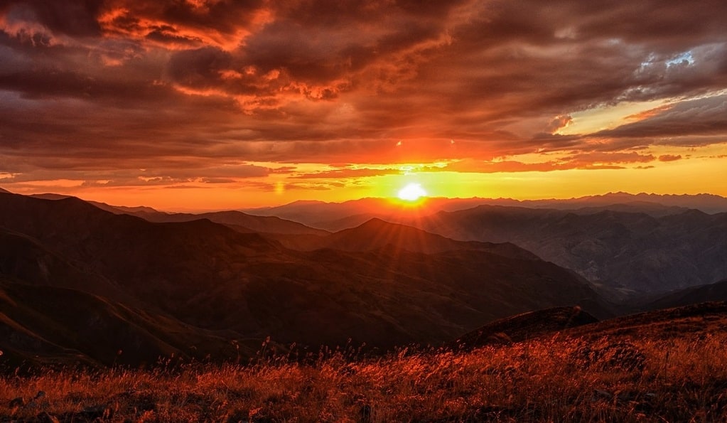 Golden Hour Horizons Painting Distant Mountains